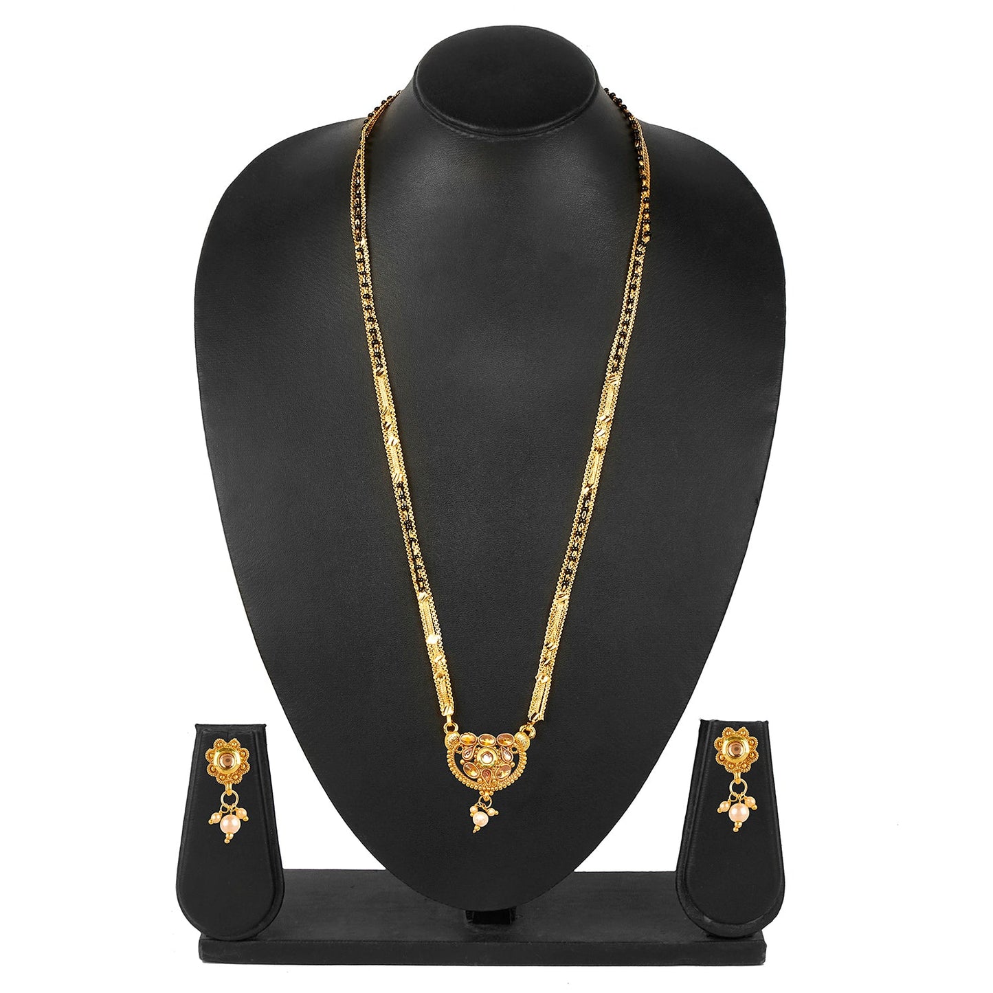 18K Gold Plated Traditional Long Mangsalsutra Jewellery Set for Women with Earrings (SJ_2766)