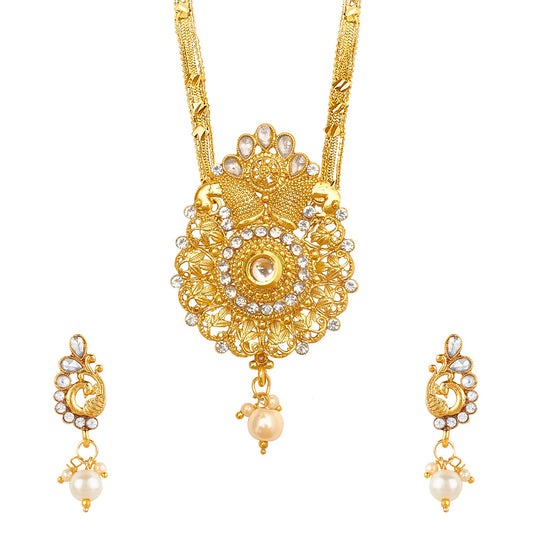 18K Gold Plated Traditional Long Mangsalsutra Jewellery Set for Women with Earrings (SJ_2769)