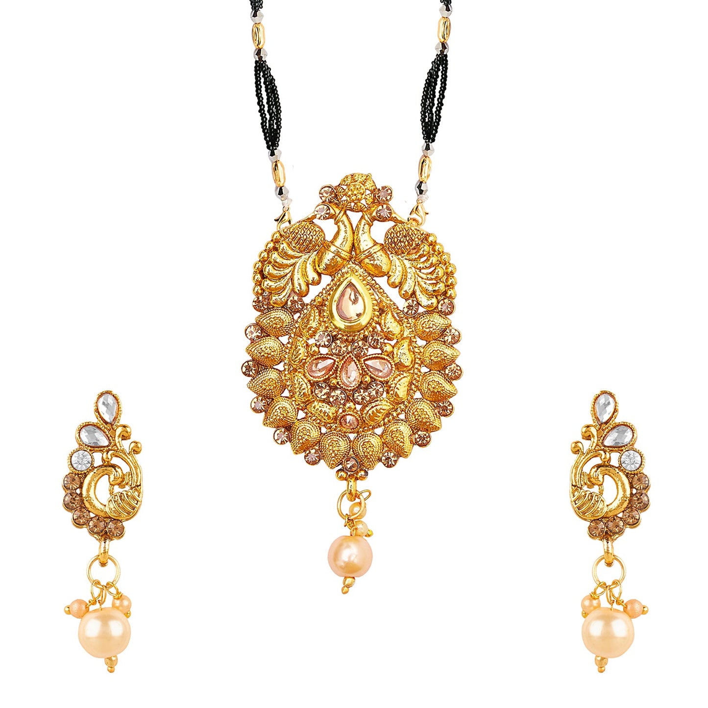 18K Gold Plated Traditional Long Mangsalsutra Jewellery Set for Women with Earrings (SJ_2776)