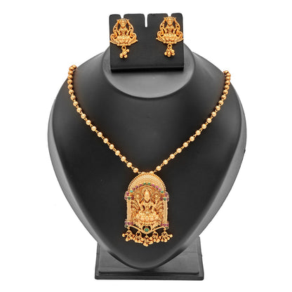 Handcrafted 18K Antique Gold Plated Godess Lakshmi Temple Jewellery Necklace With Matching Earring For Women (SJ_2782)