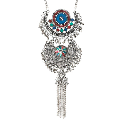 Shining Jewel Traditional Indian Long Fancy Designer Antique Silver Oxidized Afghani Pendant Necklace for Girls and Women (SJ_2785)