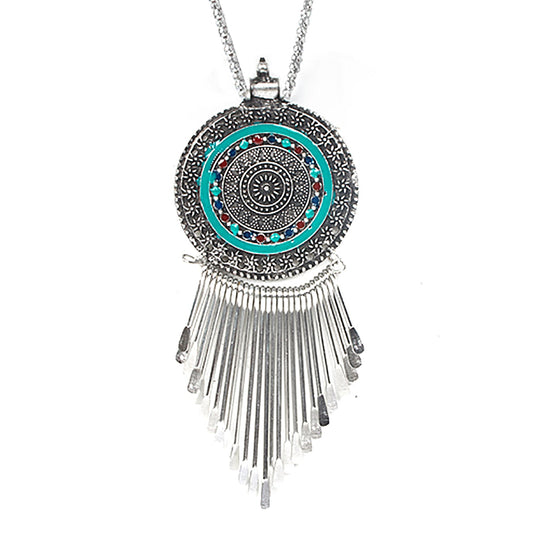 Shining Jewel Traditional Indian Long Fancy Designer Antique Silver Oxidized Afghani Pendant Necklace for Girls and Women (SJ_2788)