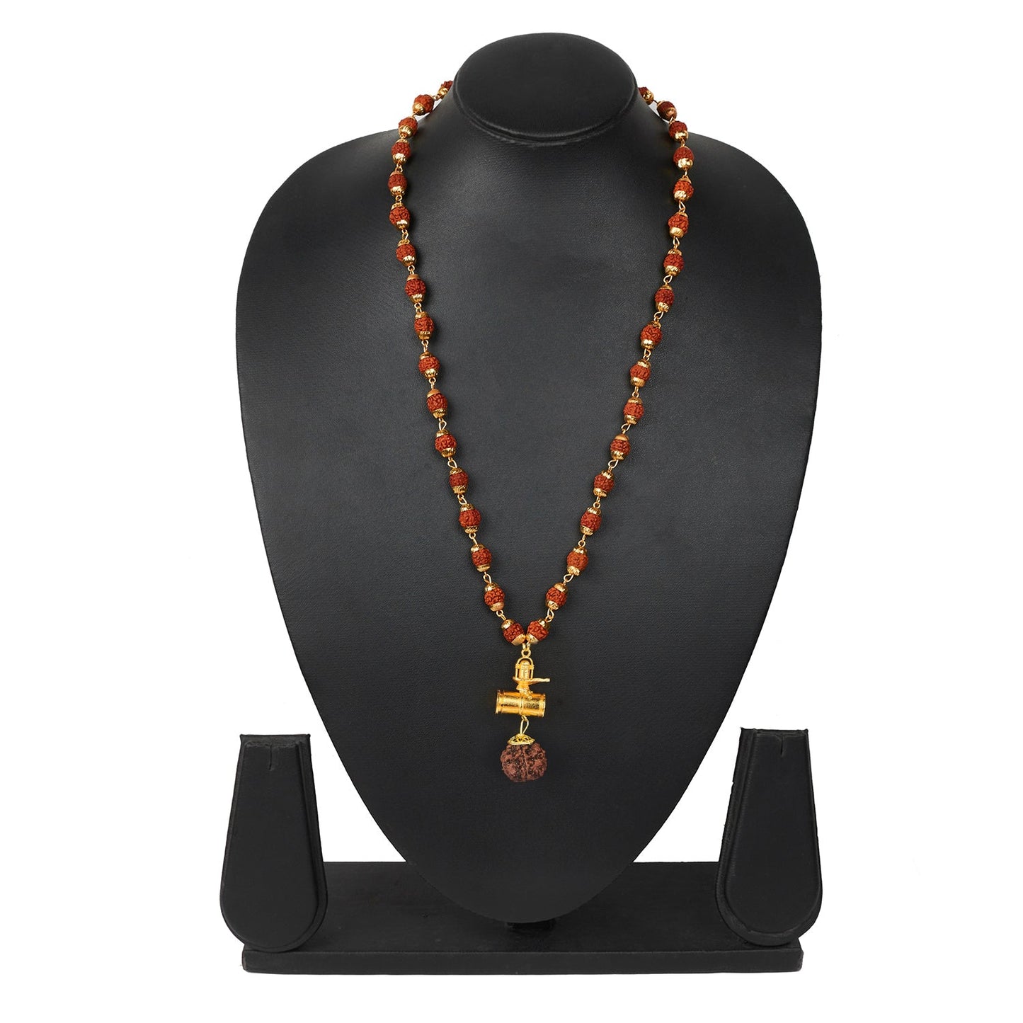 Traditional Indian Designer Long Rudraksha Necklace with Lord Shiva Shivling, Trishul and Damru for Men (SJ_2791)