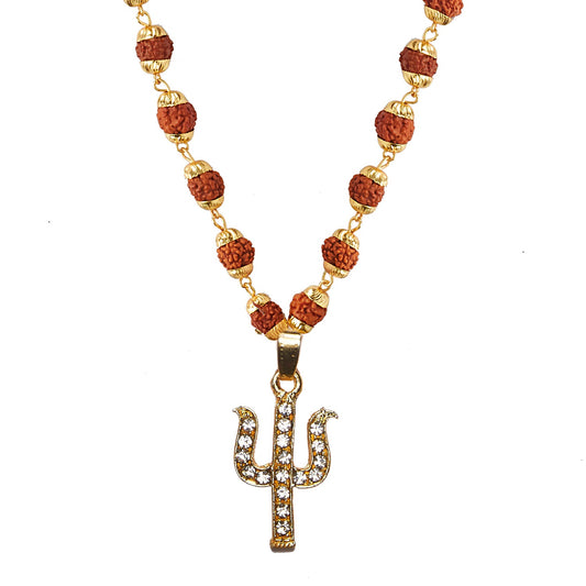 Traditional Indian Designer Long  Gold Plated Necklace with Crystal Studded Pendant of  Lord Shiva Shivling, Trishul and for Men (SJ_2794)