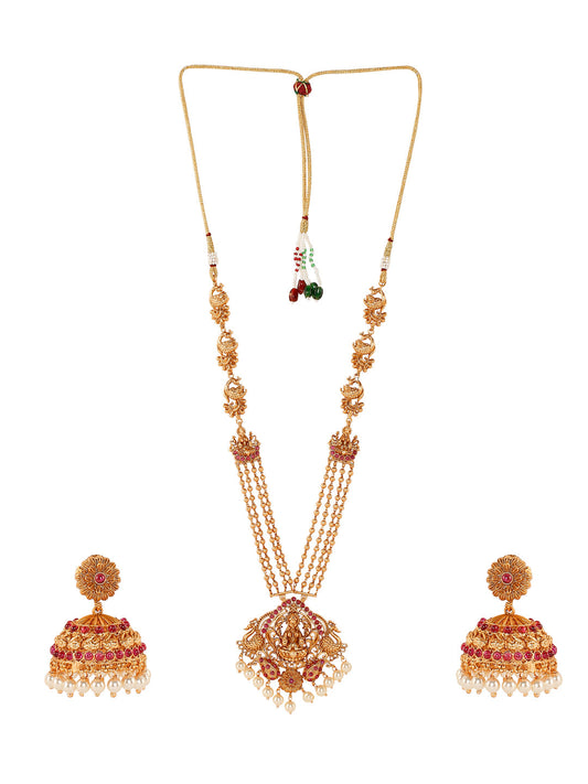 Handcrafted 18K Antique Gold Plated Godess Lakshmi Temple Jewellery Necklace With Matching Earring For Women (SJ_2795)