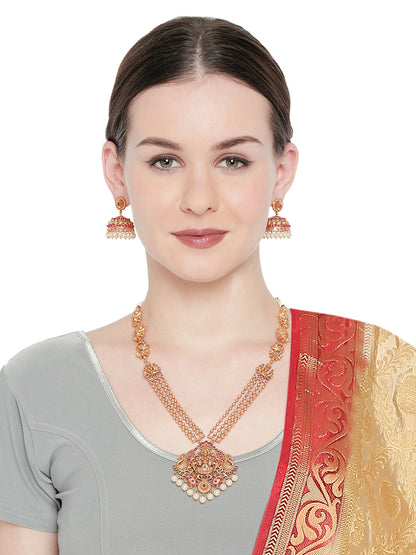 Handcrafted 18K Antique Gold Plated Godess Lakshmi Temple Jewellery Necklace With Matching Earring For Women (SJ_2795)