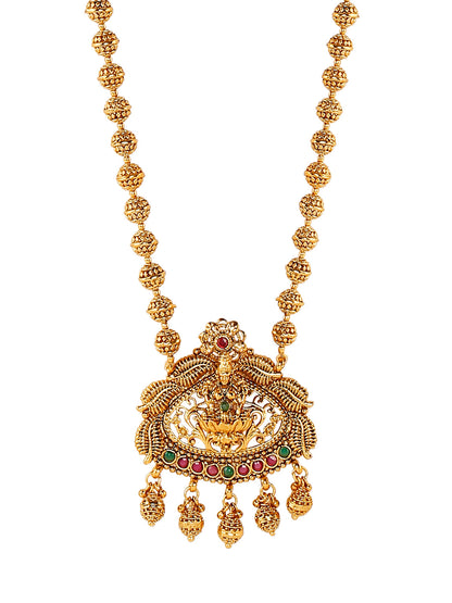 Handcrafted 18K Antique Gold Plated Godess Lakshmi Temple Jewellery Necklace With Matching Earring For Women (SJ_2796)