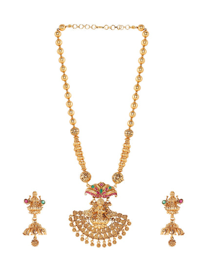 Handcrafted 18K Antique Gold Plated Godess Lakshmi Temple Jewellery Necklace With Matching Earring For Women (SJ_2799)