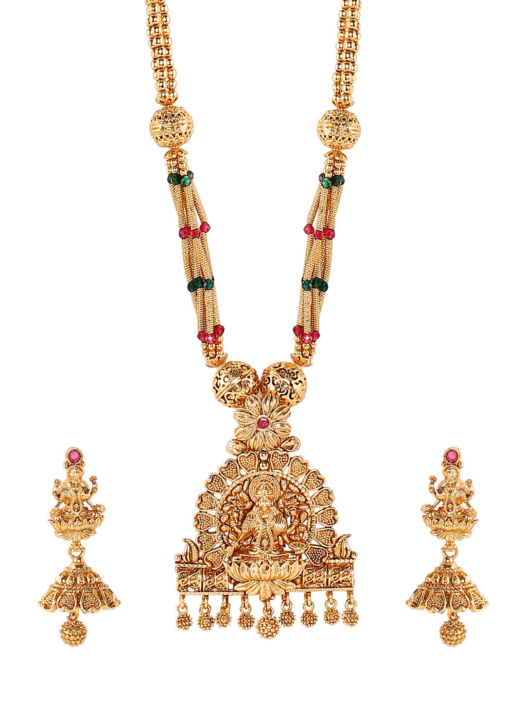 Handcrafted 18K Antique Gold Plated Godess Lakshmi Temple Jewellery Necklace With Matching Earring For Women (SJ_2800)