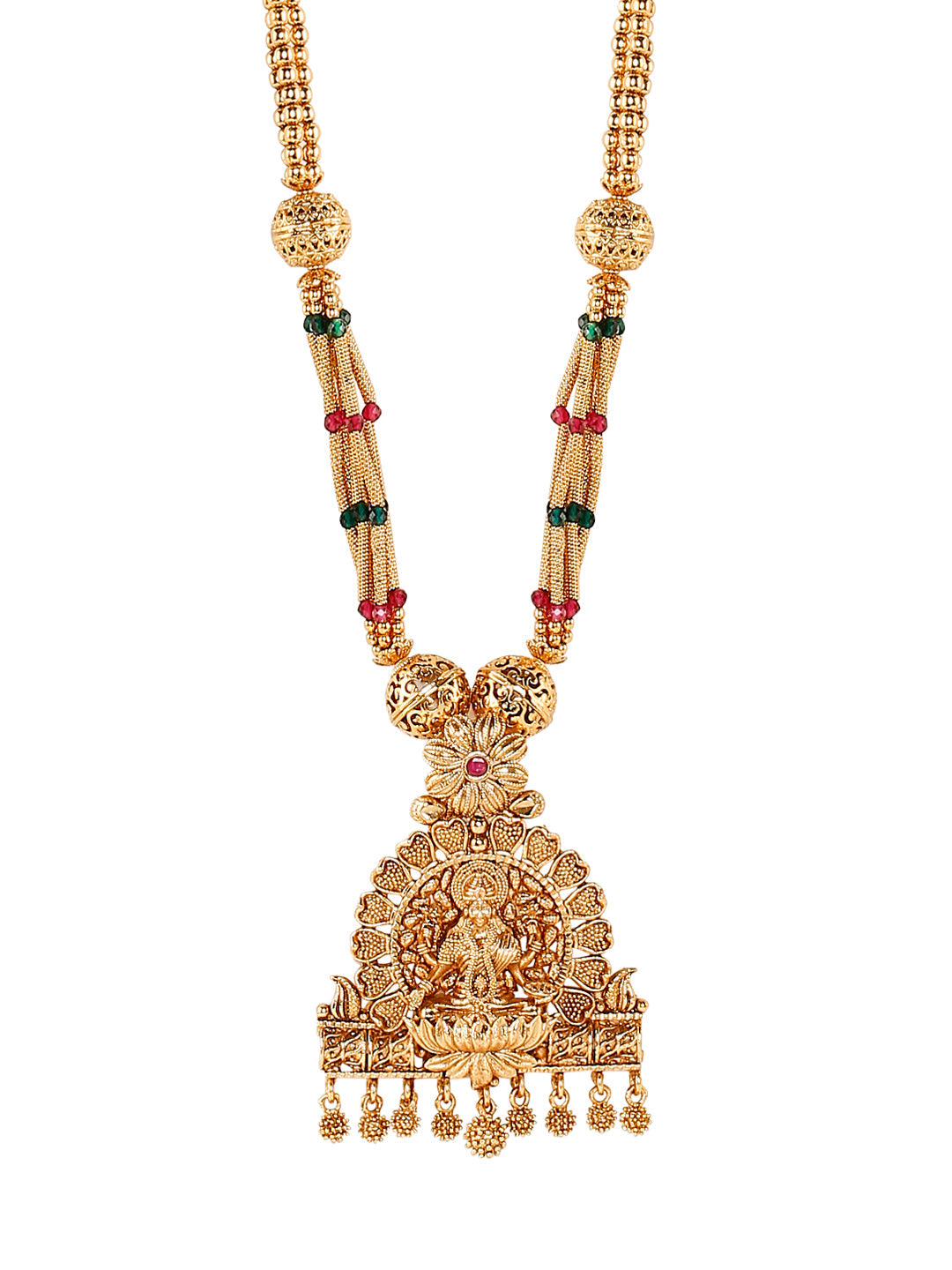 Handcrafted 18K Antique Gold Plated Godess Lakshmi Temple Jewellery Necklace With Matching Earring For Women (SJ_2800)