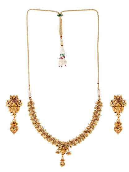 Handcrafted 18K Antique Gold Plated Lord Ganesha Temple Jewellery Necklace With Matching Earring For Women (SJ_2801)