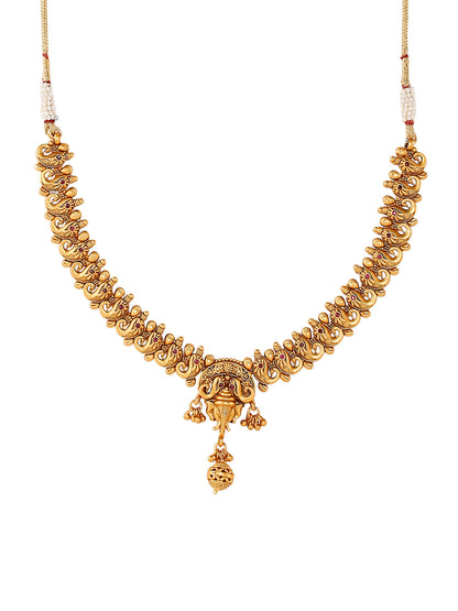 Handcrafted 18K Antique Gold Plated Lord Ganesha Temple Jewellery Necklace With Matching Earring For Women (SJ_2801)