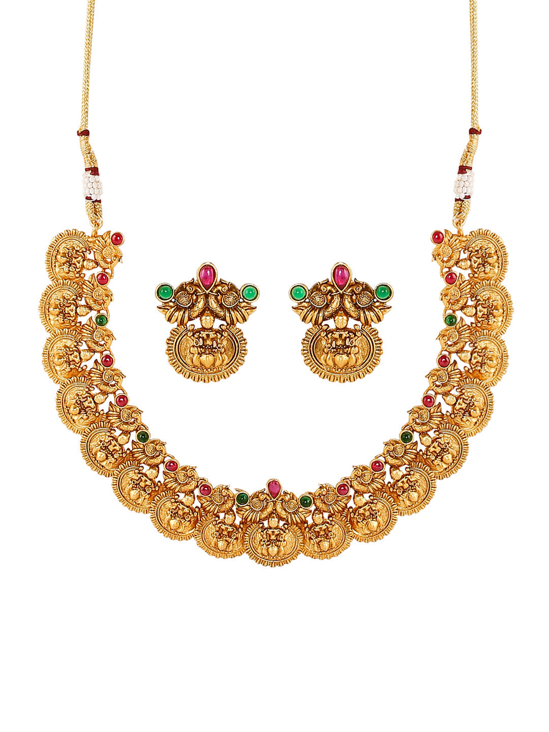 Handcrafted 18K Antique Gold Plated Godess Lakshmi Temple Jewellery Necklace With Matching Earring For Women (SJ_2802)