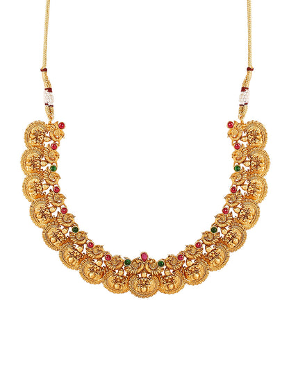 Handcrafted 18K Antique Gold Plated Godess Lakshmi Temple Jewellery Necklace With Matching Earring For Women (SJ_2802)