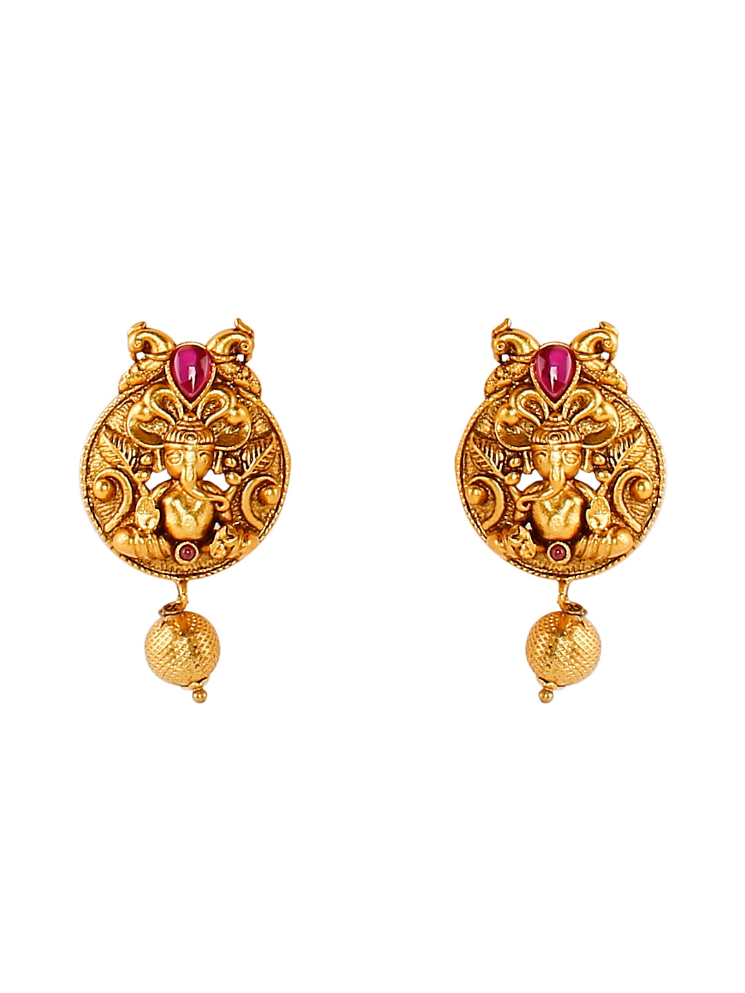 Handcrafted 18K Antique Gold Plated Lord Ganesha Temple Jewellery Necklace With Matching Earring For Women (SJ_2803)