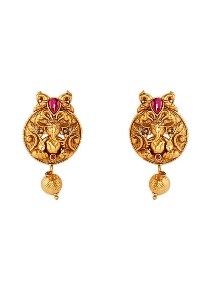 Handcrafted 18K Antique Gold Plated Lord Ganesha Temple Jewellery Necklace With Matching Earring For Women (SJ_2803)