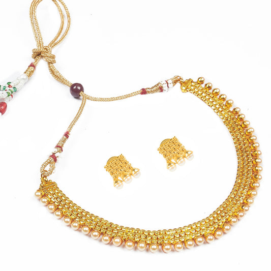 Traditional Indian One Gram Gold Jewellery Necklace Set 22K with Earrings for Women & Girlss (SJ_2812)