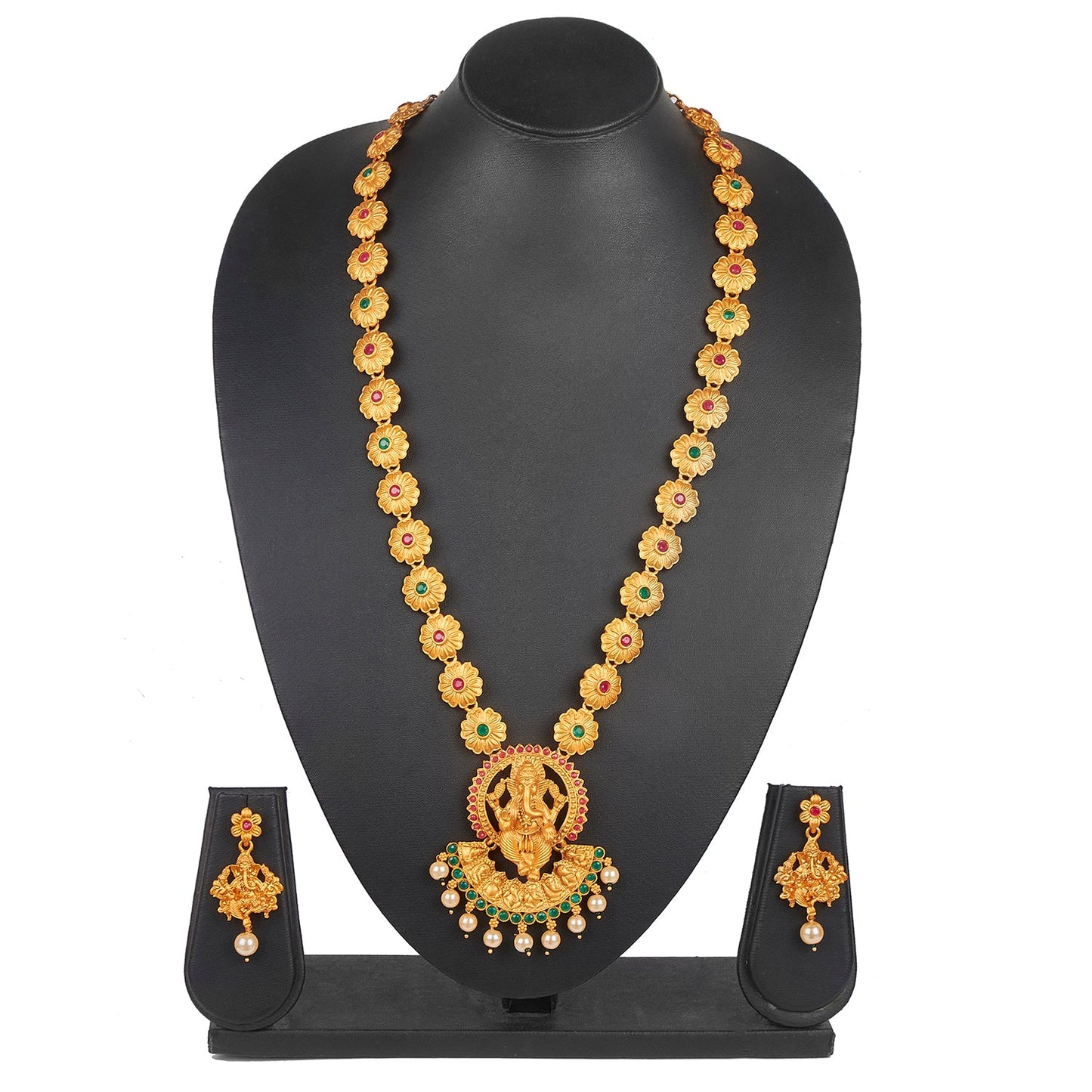 Handcrafted 18K Antique Gold Plated Lord Ganesha Temple Jewellery Necklace With Matching Earring For Women (SJ_2834)