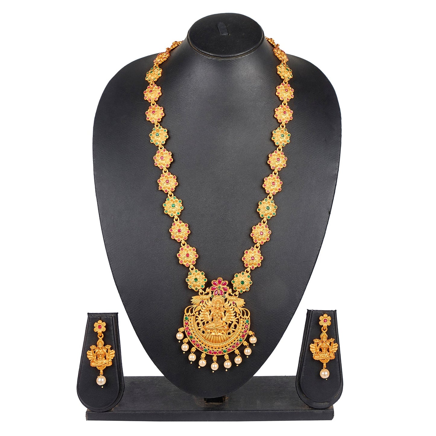 Handcrafted 18K Antique Gold Plated Godess Lakshmi Temple Jewellery Necklace With Matching Earring For Women (SJ_2835)