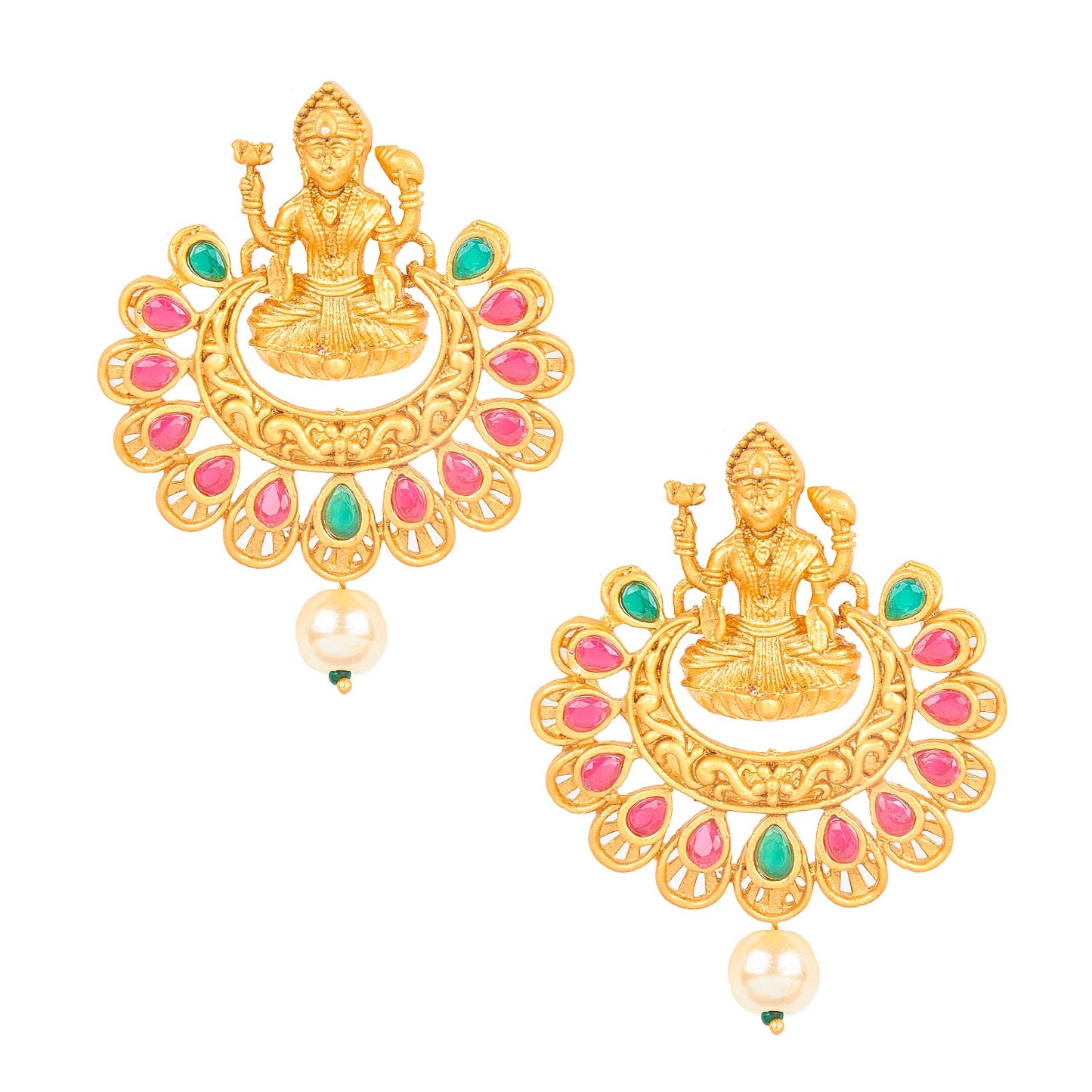 Handcrafted 18K Antique Gold Plated Godess Lakshmi Temple Jewellery Necklace With Matching Earring For Women (SJ_2837)