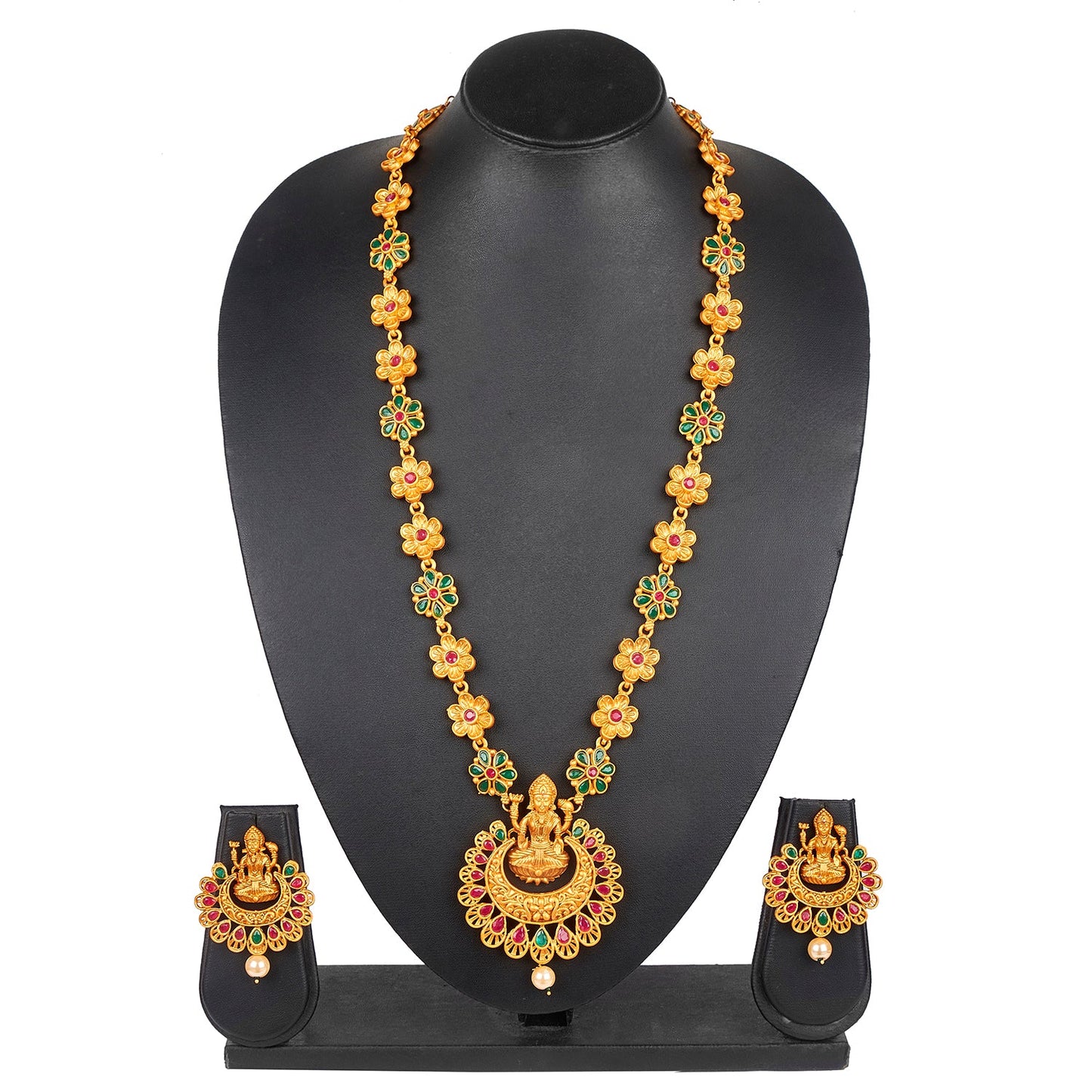 Handcrafted 18K Antique Gold Plated Godess Lakshmi Temple Jewellery Necklace With Matching Earring For Women (SJ_2837)