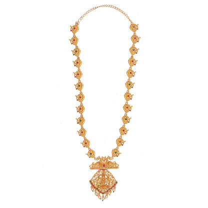 Handcrafted 18K Antique Gold Plated Godess Lakshmi Temple Jewellery Necklace With Matching Earring For Women (SJ_2838)