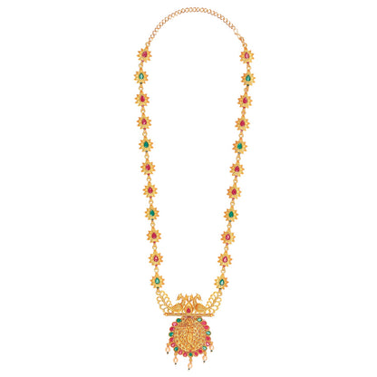 Handcrafted 18K Antique Gold Plated Lord Krishna Temple Jewellery Necklace With Matching Earring For Women (SJ_2839)