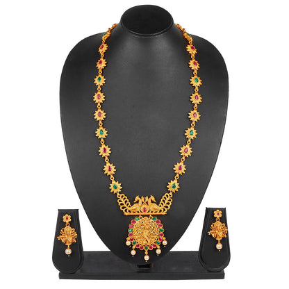 Handcrafted 18K Antique Gold Plated Lord Krishna Temple Jewellery Necklace With Matching Earring For Women (SJ_2839)