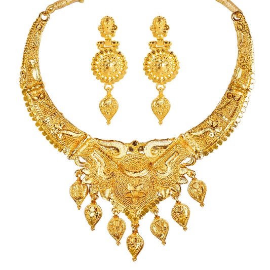 Traditional Indian One Gram Gold Bridal Dulhan 22K Gold Plated Hi Micron Choker Jewellery Set for Women (SJ_2847)