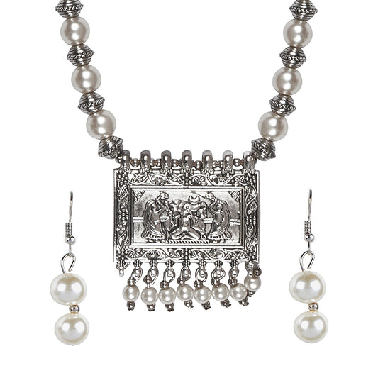 Antique Silver Oxidised Adjustable Afghani Etnic Stylish Designer Combo Necklace Jewellery Set for Women (SJ_2855)