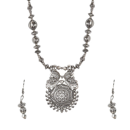 Antique Silver Oxidised Adjustable Afghani Etnic Stylish Designer Combo Necklace Jewellery Set for Women (SJ_2857)