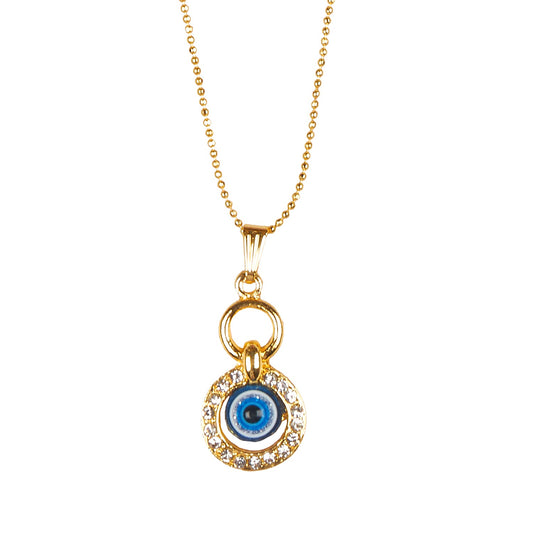 24K Gold Plated CZ and Crystal Studded Designer Stylish Fasionable Evil Eye Pendant Necklace for Women and Girls (SJ_2860)