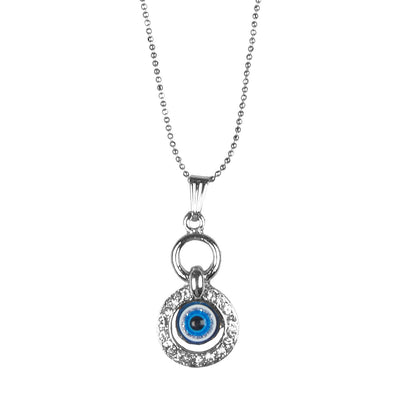 Rhodium Silver Plated CZ and Crystal Studded Designer Stylish Fasionable Evil Eye Pendant Necklace for Women and Girls (SJ_2861)