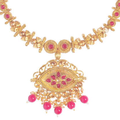18K Antique Gold Plated One Gram Bridal Jewellery  Combo Necklace Set with Tikka and Earrings for Women (SJ_2867)