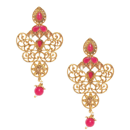 18K Antique Gold Plated One Gram Bridal Jewellery  Combo Necklace Set with Tikka and Earrings for Women (SJ_2868)