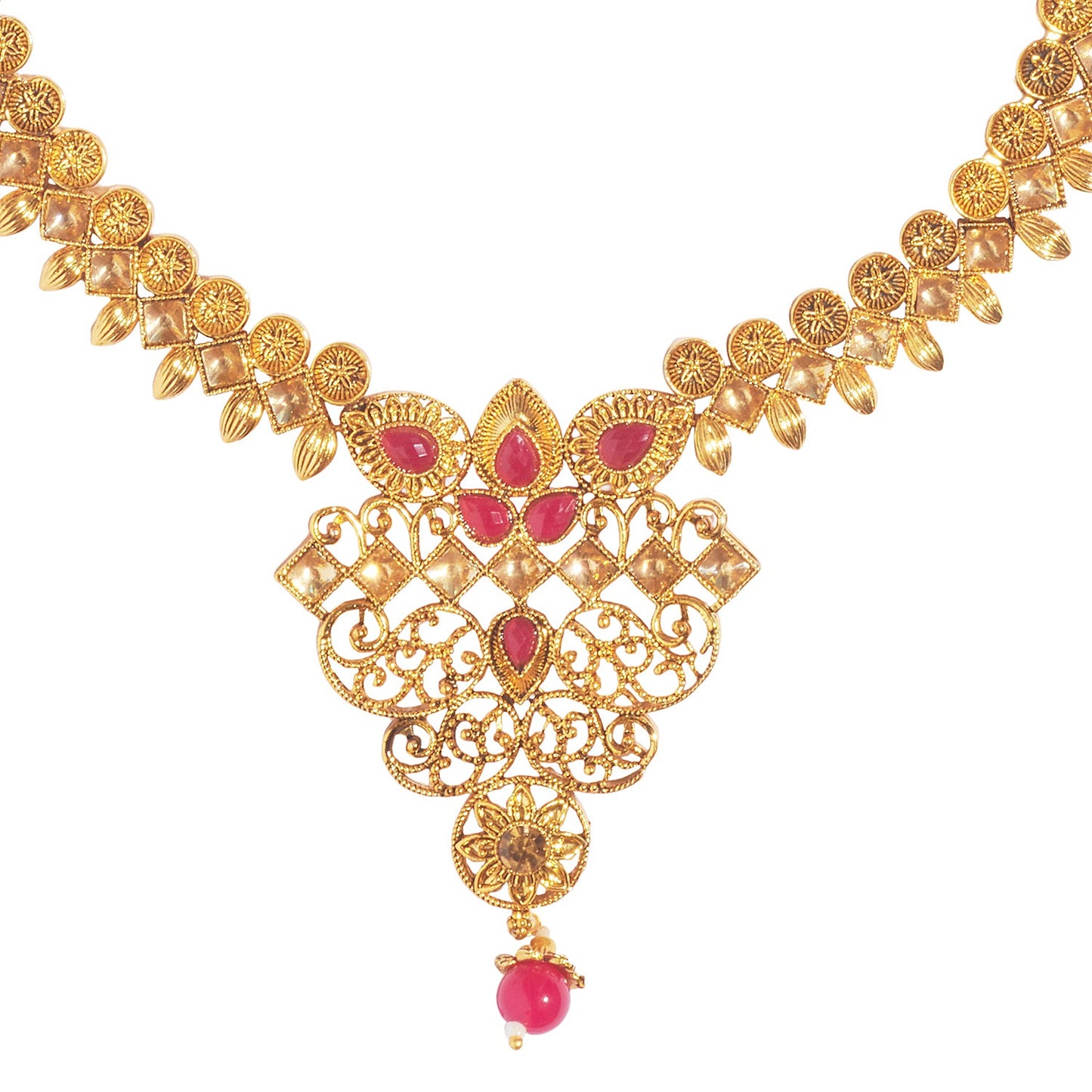 18K Antique Gold Plated One Gram Bridal Jewellery  Combo Necklace Set with Tikka and Earrings for Women (SJ_2868)