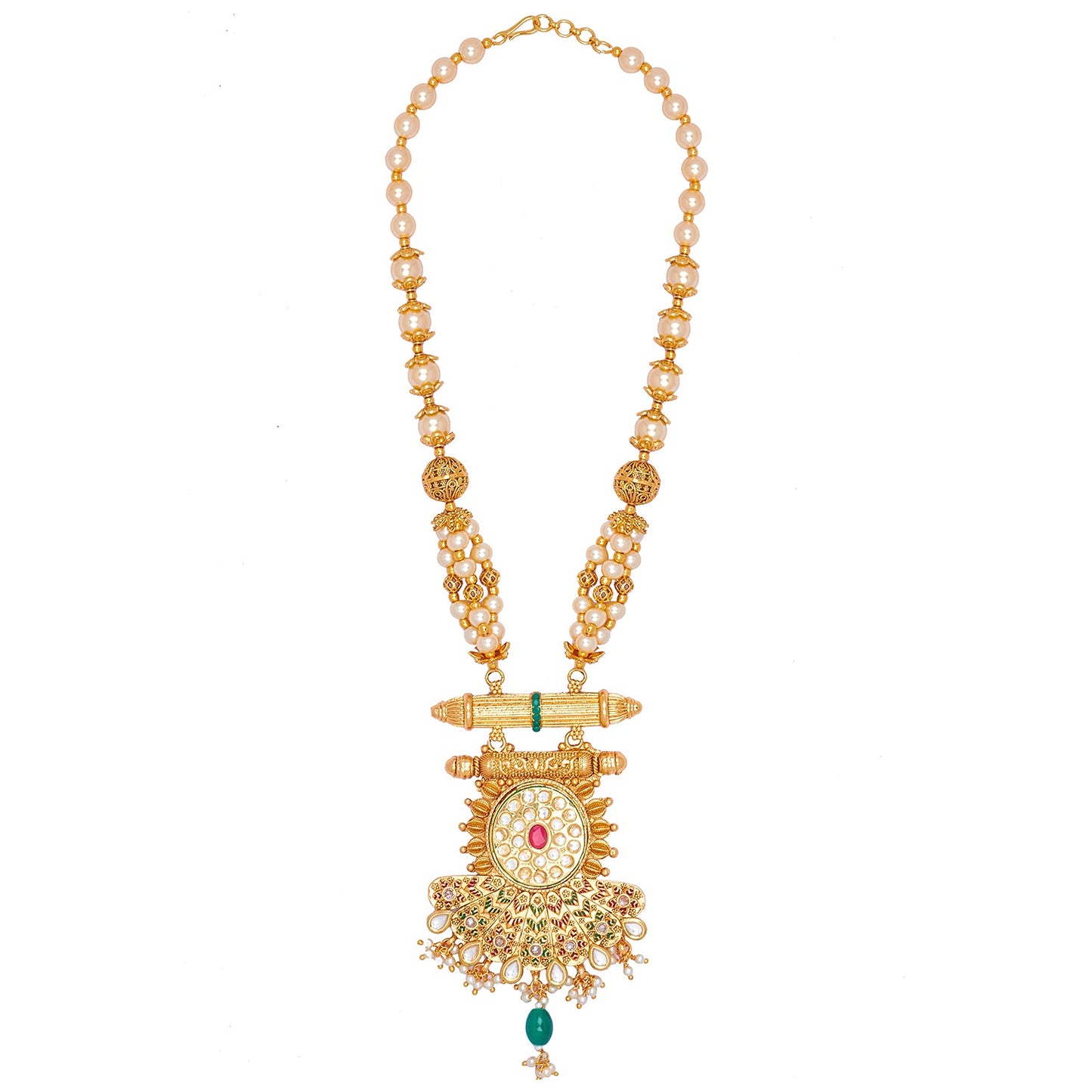 Pure Copper One Gram Long Kundan and CZ Studded Long Necklace Combo Jewellery Set for Women wiith Kundan Jhumkas (SJ_2870)