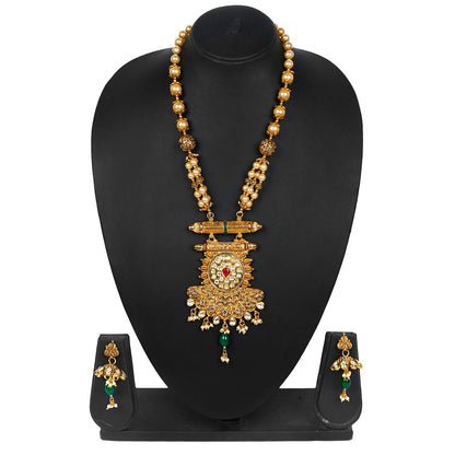 Pure Copper One Gram Long Kundan and CZ Studded Long Necklace Combo Jewellery Set for Women wiith Kundan Jhumkas (SJ_2870)