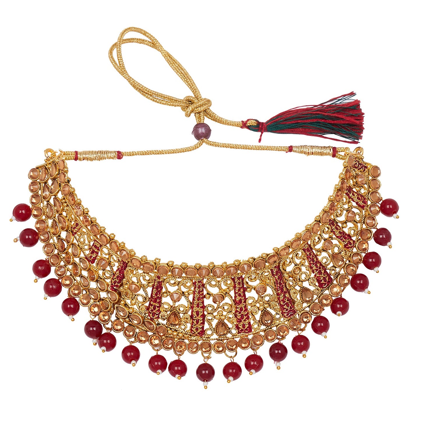 Shining Jewel 18K Antique Gold Plated One Gram Bridal Jewellery Combo Necklace Set with Tikka and Earrings for Women (SJ_2878_M)