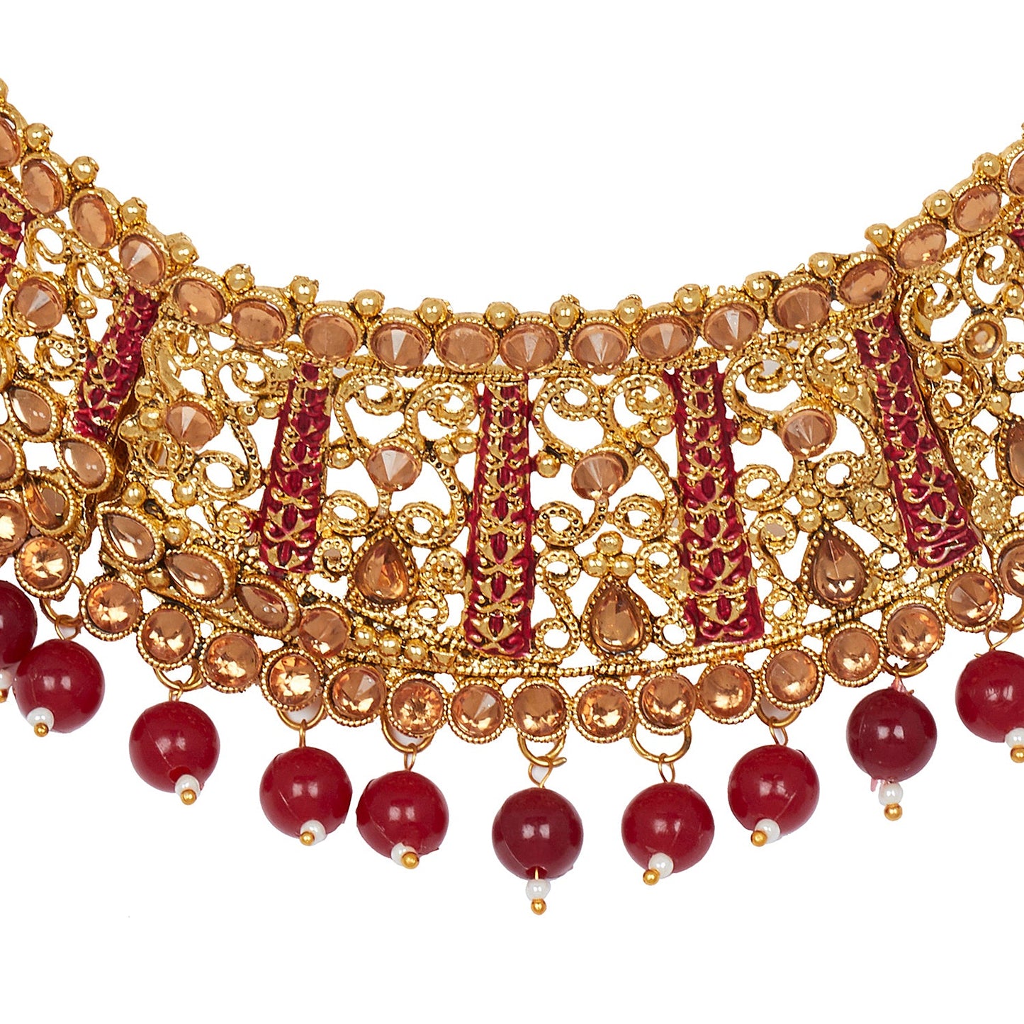 Shining Jewel 18K Antique Gold Plated One Gram Bridal Jewellery Combo Necklace Set with Tikka and Earrings for Women (SJ_2878_M)