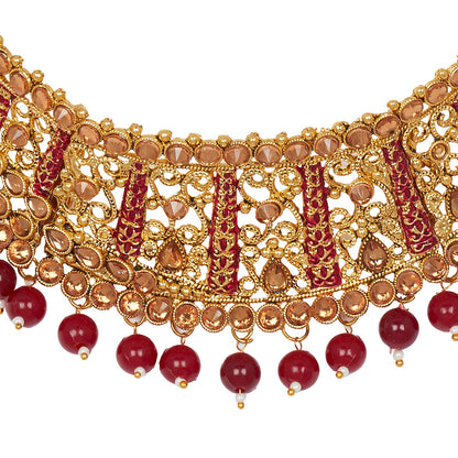 Shining Jewel 18K Antique Gold Plated One Gram Bridal Jewellery Combo Necklace Set with Tikka and Earrings for Women (SJ_2878_M)