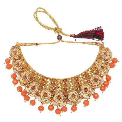 Shining Jewel 18K Antique Gold Plated One Gram Bridal Jewellery Combo Necklace Set with Tikka and Earrings for Women (SJ_2879_O)