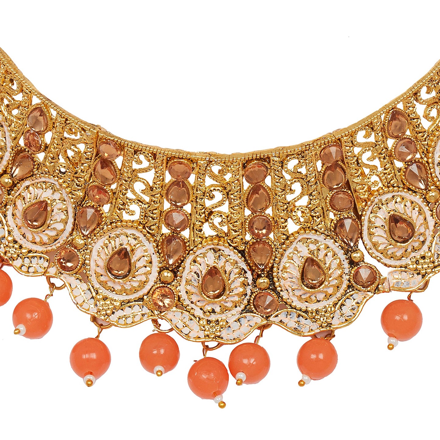 Shining Jewel 18K Antique Gold Plated One Gram Bridal Jewellery Combo Necklace Set with Tikka and Earrings for Women (SJ_2879_O)