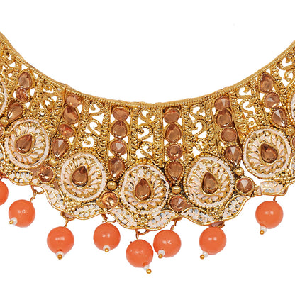 Shining Jewel 18K Antique Gold Plated One Gram Bridal Jewellery Combo Necklace Set with Tikka and Earrings for Women (SJ_2879_O)