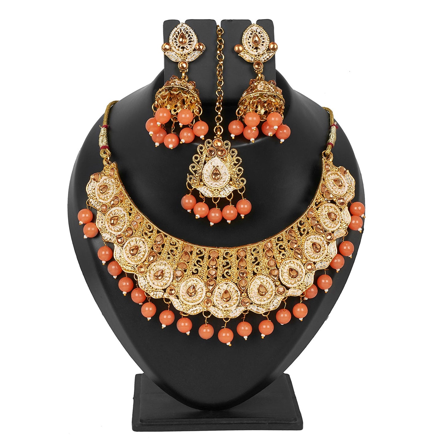 Shining Jewel 18K Antique Gold Plated One Gram Bridal Jewellery Combo Necklace Set with Tikka and Earrings for Women (SJ_2879_O)