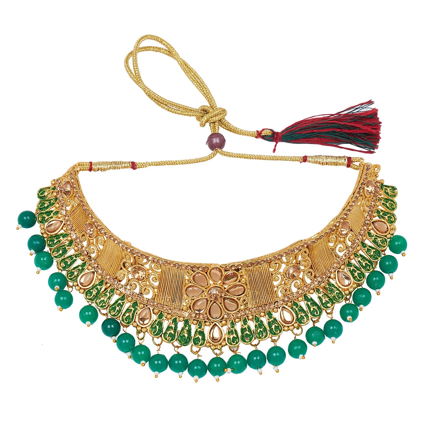 Shining Jewel 18K Antique Gold Plated One Gram Bridal Jewellery Combo Necklace Set with Tikka and Earrings for Women (SJ_2880_G)