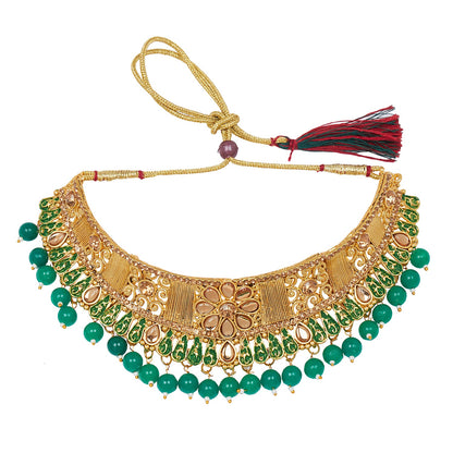 Shining Jewel 18K Antique Gold Plated One Gram Bridal Jewellery Combo Necklace Set with Tikka and Earrings for Women (SJ_2880_G)
