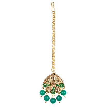 Shining Jewel 18K Antique Gold Plated One Gram Bridal Jewellery Combo Necklace Set with Tikka and Earrings for Women (SJ_2880_G)