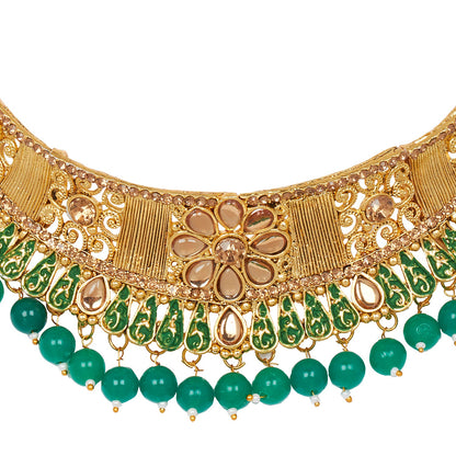 Shining Jewel 18K Antique Gold Plated One Gram Bridal Jewellery Combo Necklace Set with Tikka and Earrings for Women (SJ_2880_G)