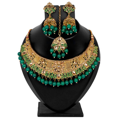 Shining Jewel 18K Antique Gold Plated One Gram Bridal Jewellery Combo Necklace Set with Tikka and Earrings for Women (SJ_2880_G)